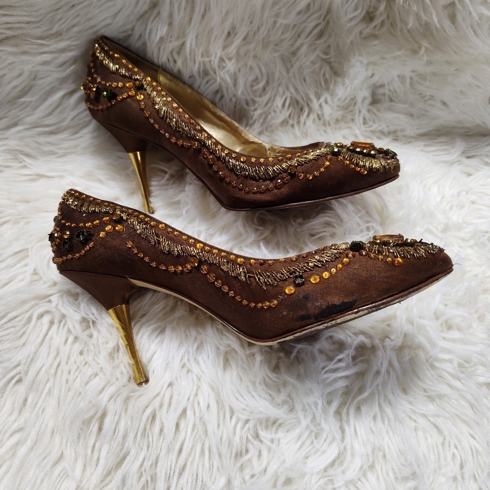 Valerie Stevens Satin Jeweled Beaded Stiletto Heels Size 6.5 - Picture 4 of 15